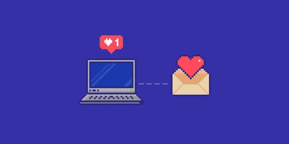 visual graphic of laptop and email envelope with heart