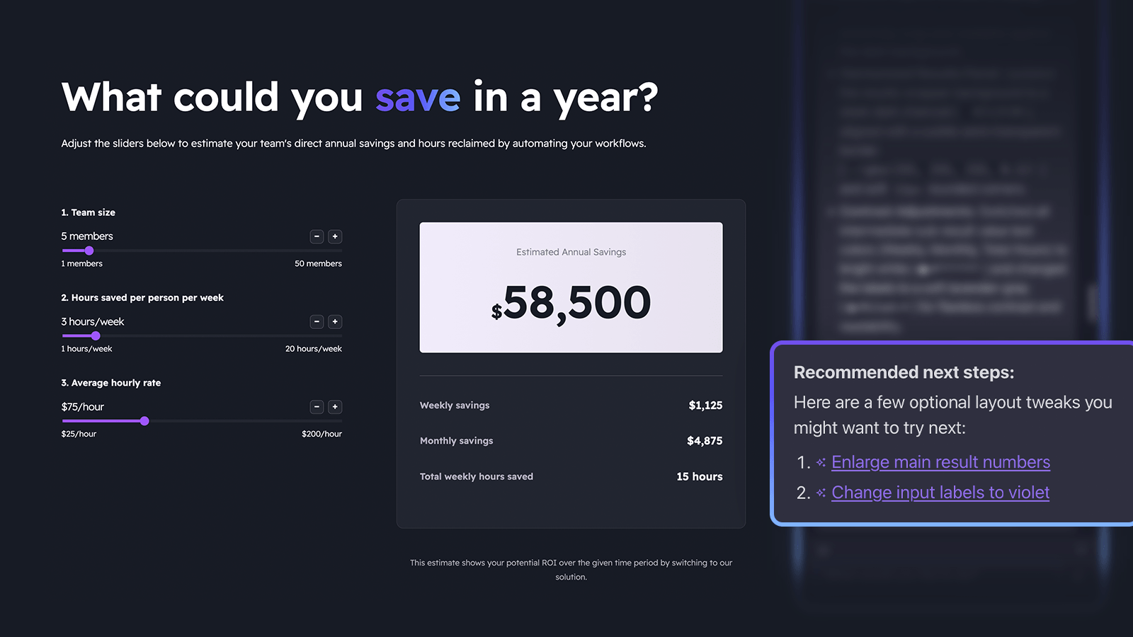 Próximos passos recomendados pelo PowerPlay após uma alteração: duas sugestões de ajustes no layout, prontas para clicar.
